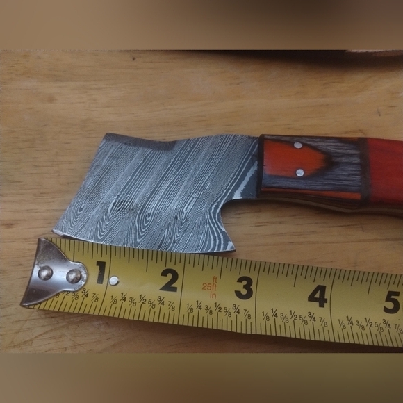 New Damascus steel blade men's hunting knife with sheath red mini hand axe - Picture 6 of 8